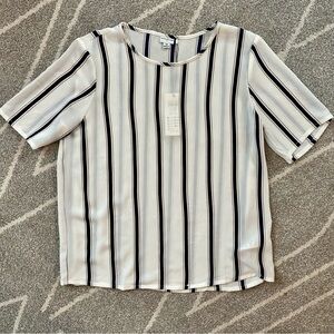 Jacqueline de Yong White and Navy Striped Crepe Blouse NWT